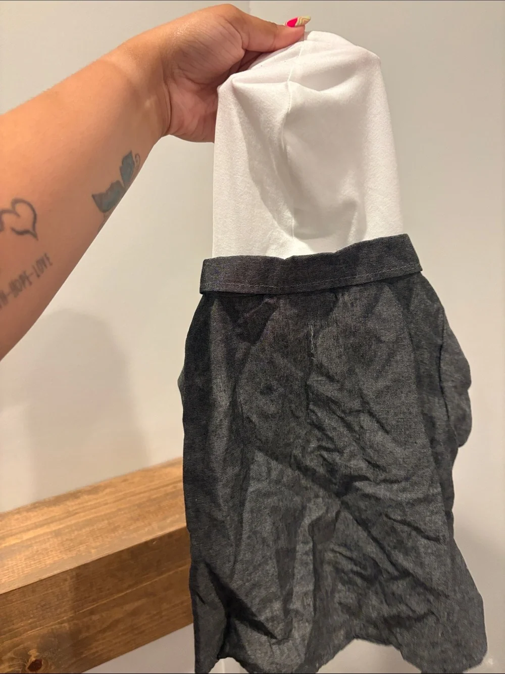 Two-Tone Hooded Pet Dress — White Hood with Charcoal Shirt